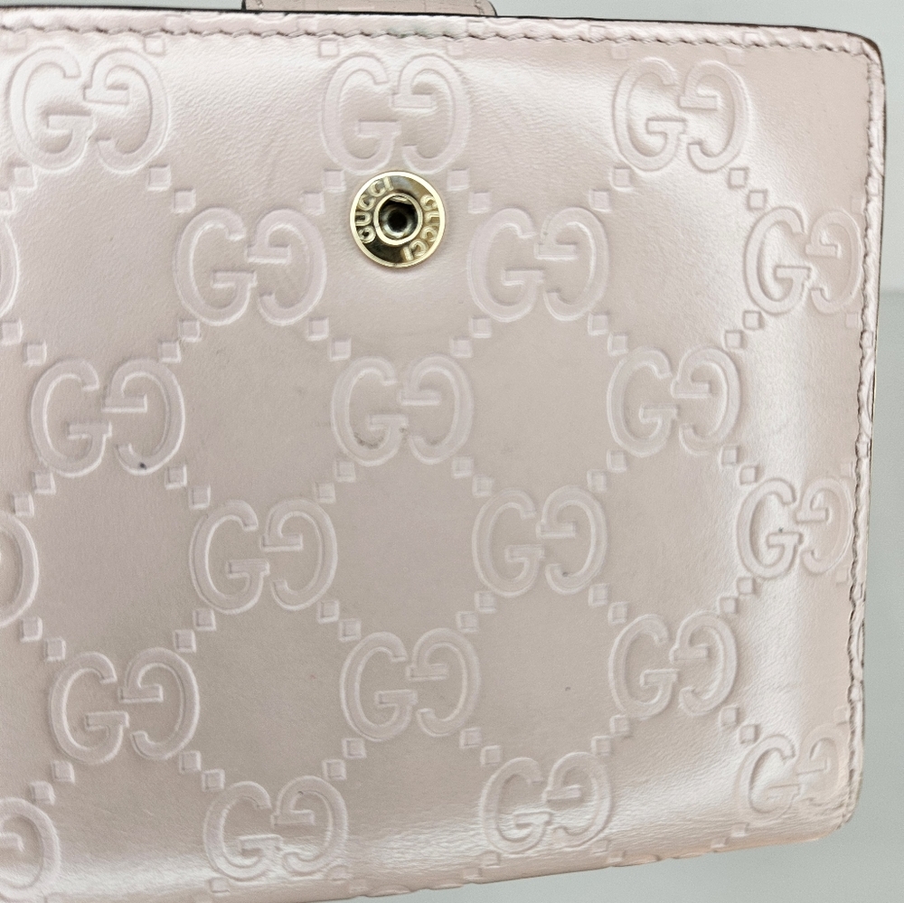 100% Authentic GUCCI GG Pattern Guccissima Bifold Wallet Leather Pink Preloved - Picture 10 of 15